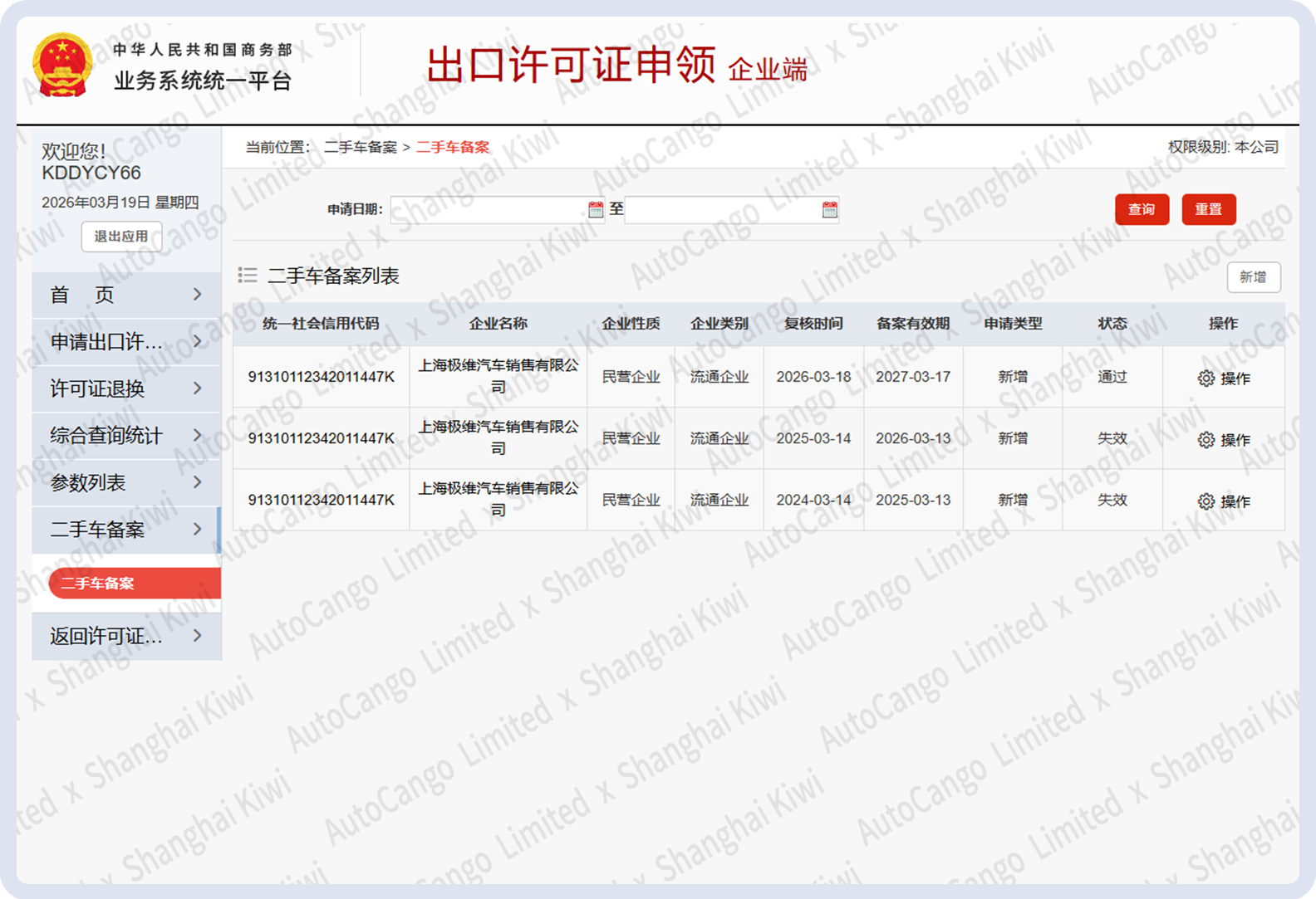 Shanghai KIWI Record Filing Information