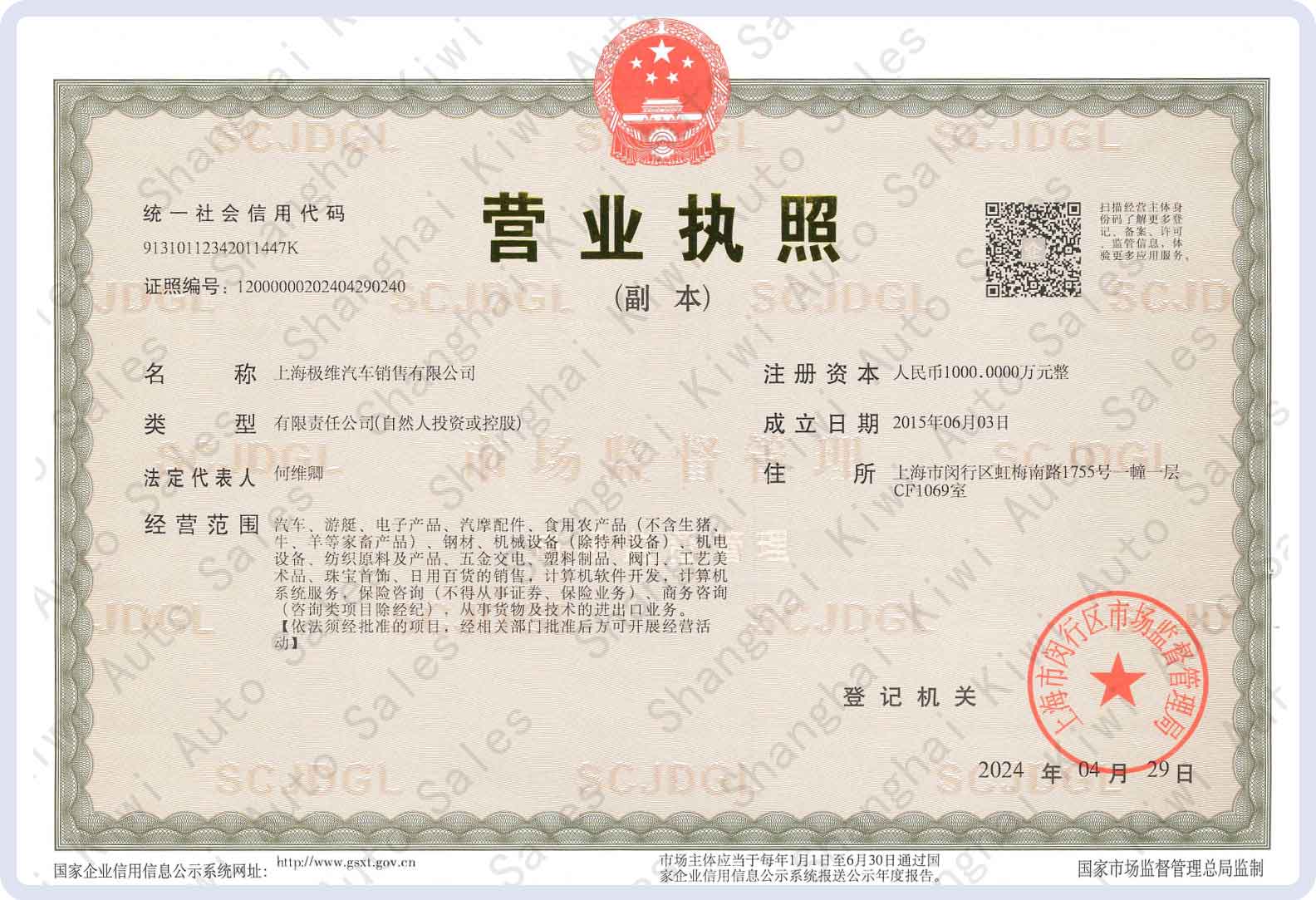 Shanghai KIWI Business License